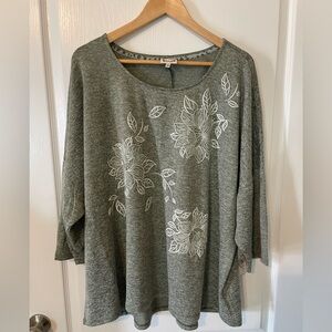 Elegant Green  Floral Long Sleeve Top